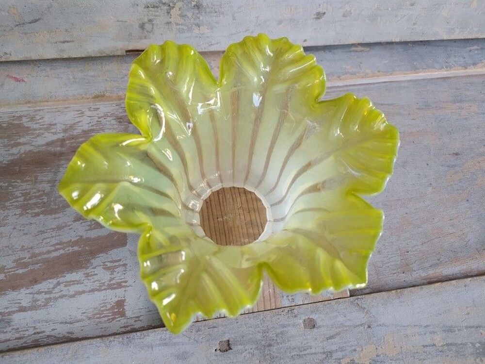 Tulipe de Lampe Fleurs Verre Souffl&eacute; P&eacute;tales Jaune Clichy Décoration