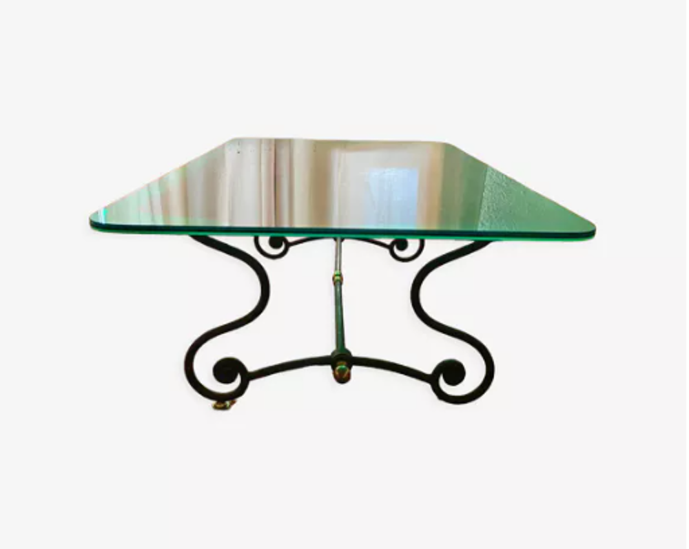 Table en fer forg&eacute; et plateau en verre Meubles