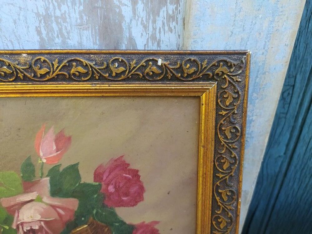 Tableau Paniers de Fleurs Roses Nature Morte Sign&eacute; Bigo
