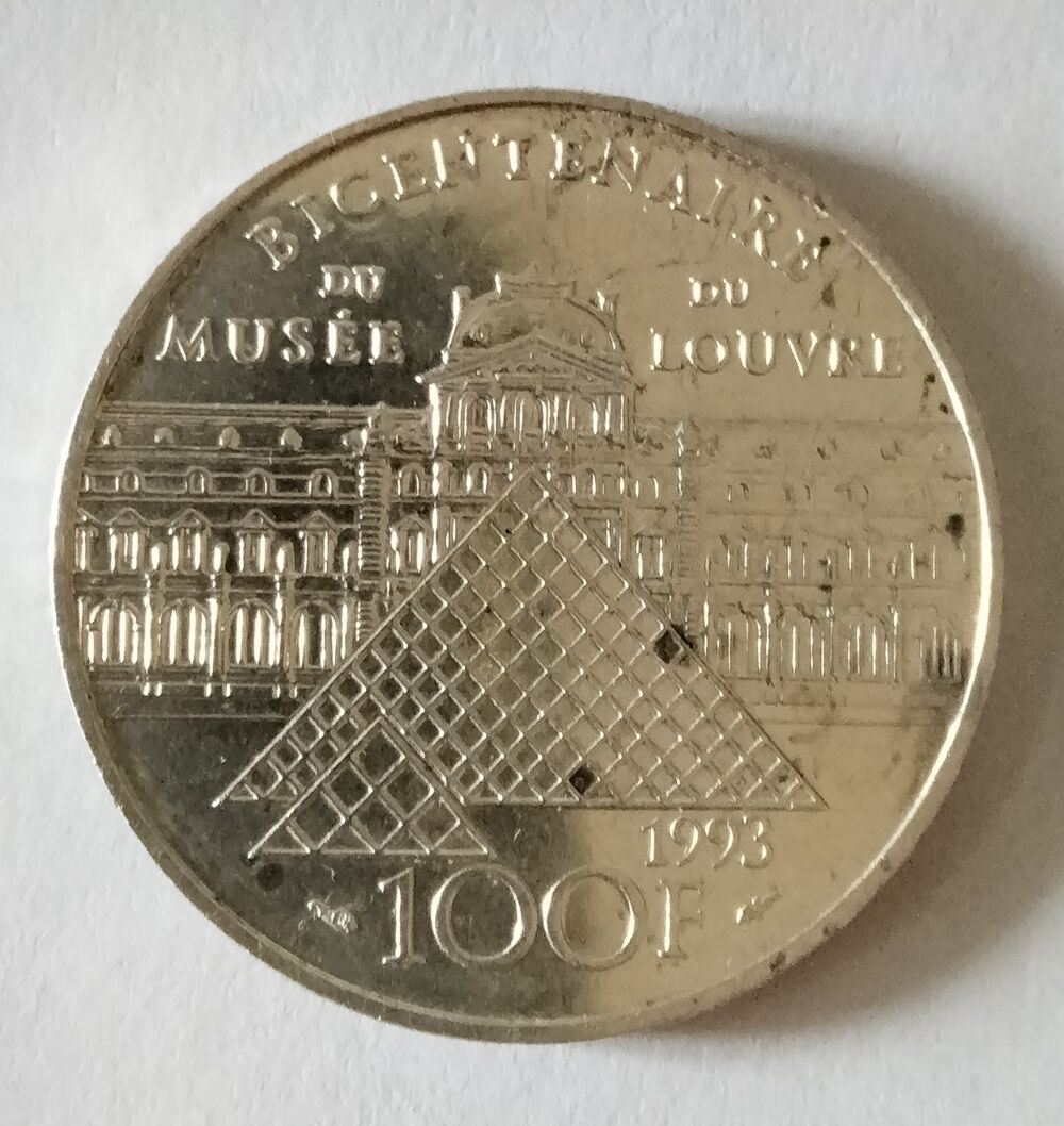 Pi&egrave;ce de 100 francs 1993. Louvre. Argent. 