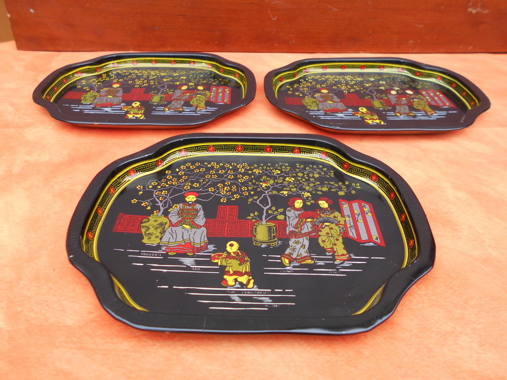 3 mini PLATEAUX laqu&eacute;s Décoration