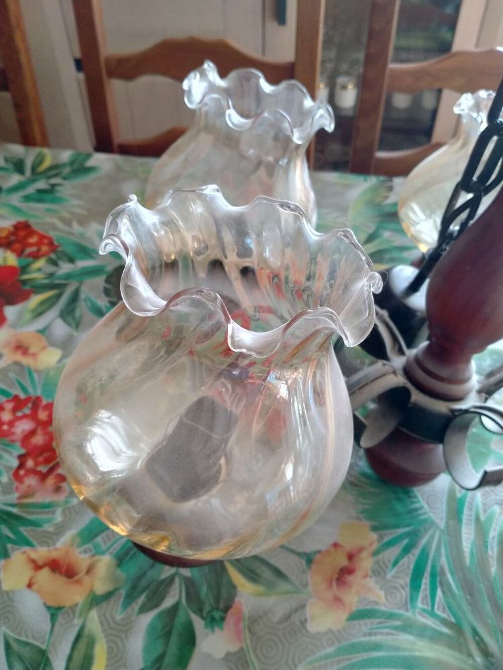 Lustre bois et fer 5 lampes Décoration