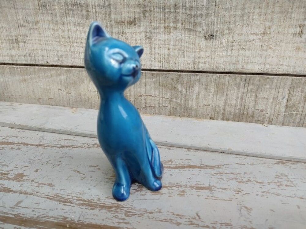 Statue Chat Porcelaine &Eacute;mail Turquoise Décoration