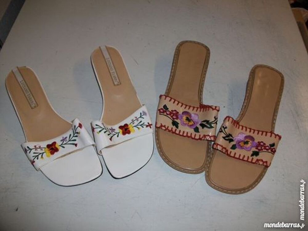 Paires de Mules Fleuris Blanc et Beige pt 38 Chaussures