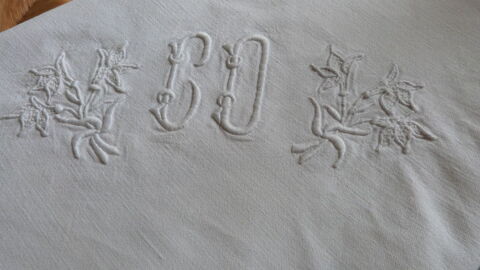 GRAND drap ancien/toile m�tis/grand monogramme CO/296x200cm 25 �cuisses (71)