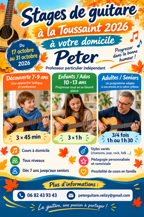 STAGE DE GUITARE &agrave; domicile
vacances de la TOUSSAINT
0 78140 Vélizy-villacoublay