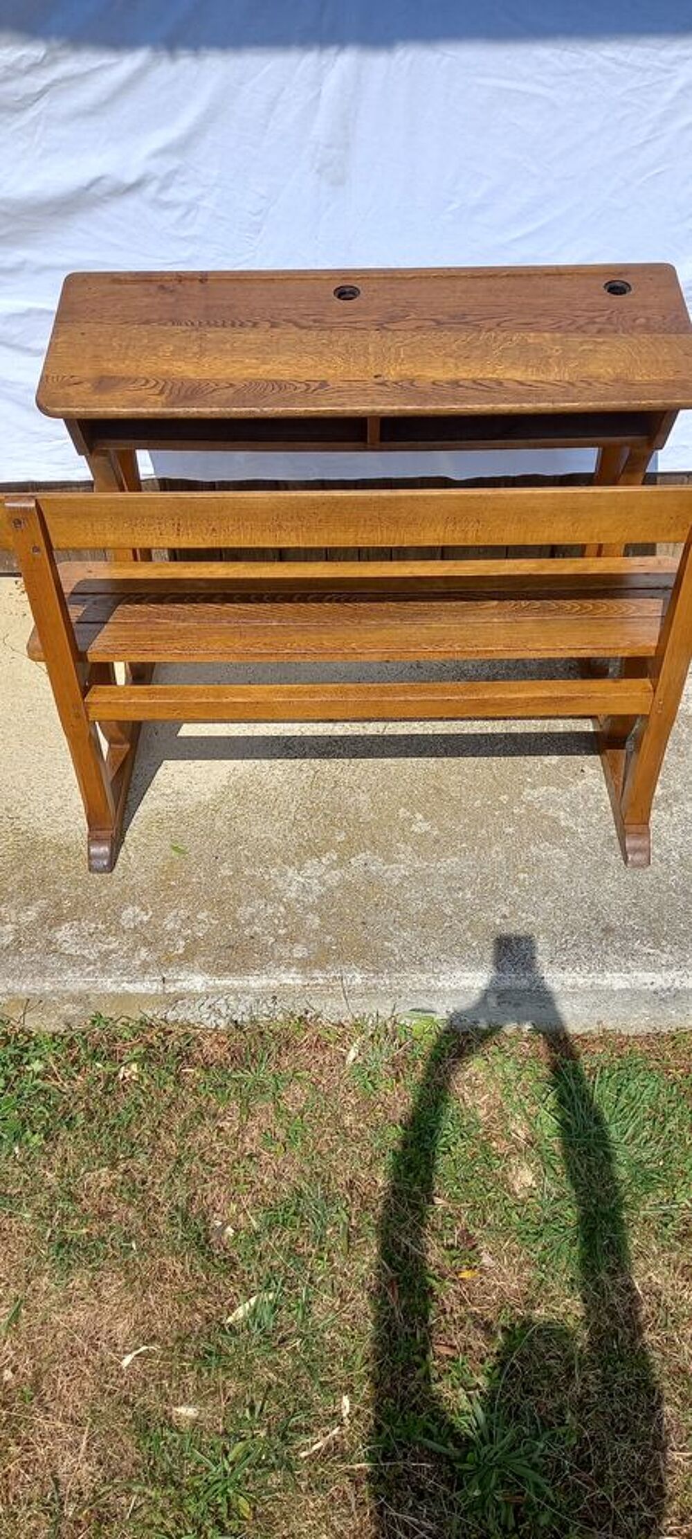 Bureau d'&eacute;cole vintage Saint-Martin 2 places Pieds galb&eacute;s Mobilier enfants