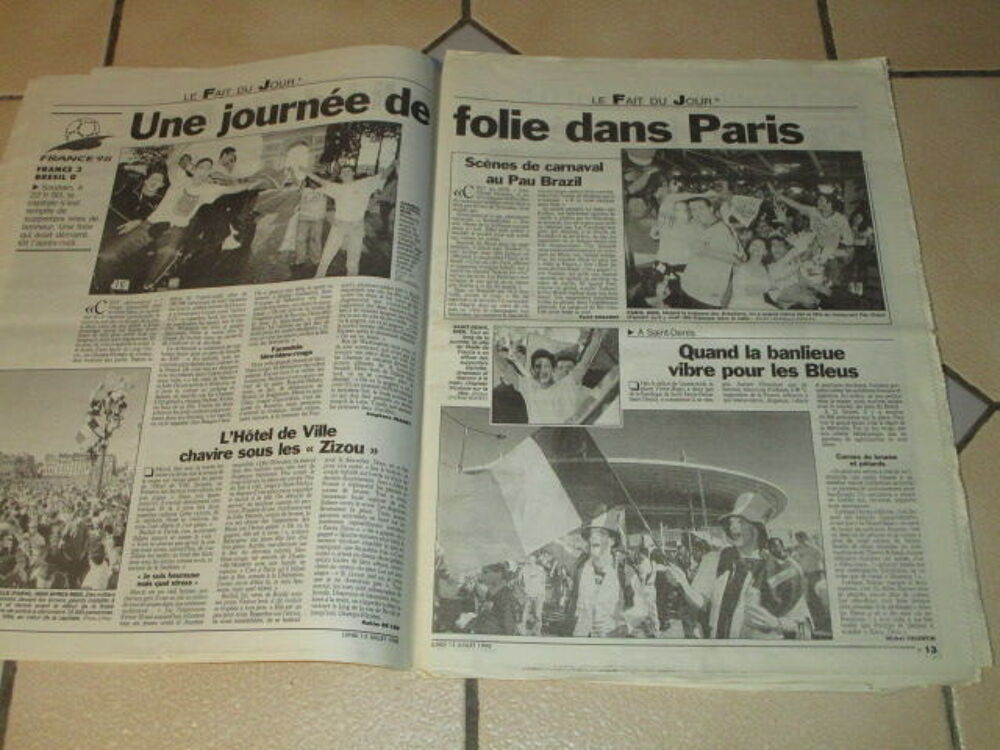PARISIEN 13 JUILLET 1998 VICTOIRE COUPE MONDE FOOTBALL 