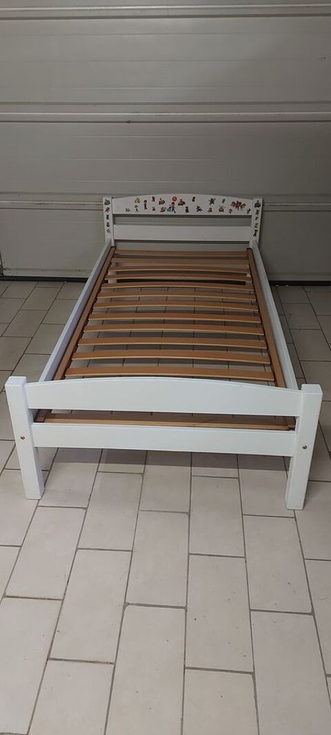 Lit en Bois 90 x 190 cm avec Sommier + Matelas mousse 70 Cellule (63)
