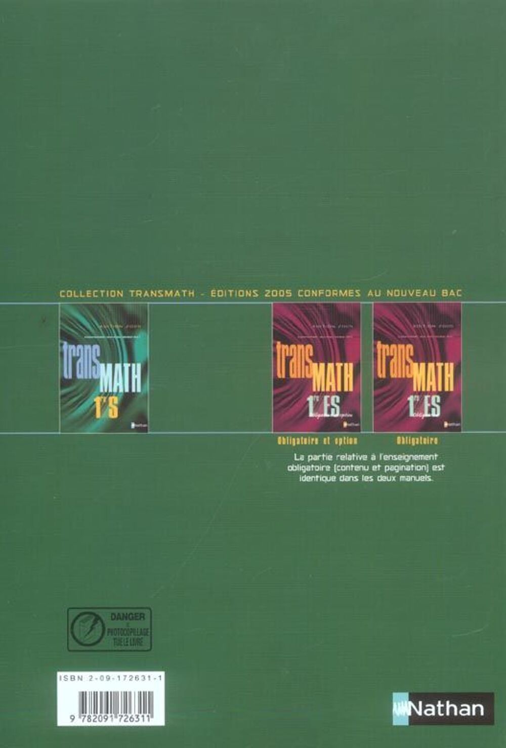 Math&eacute;matiques ; 1&egrave;re S ; manuel de l'&eacute;l&egrave;ve (&eacute;dition 2005) Livres et BD
