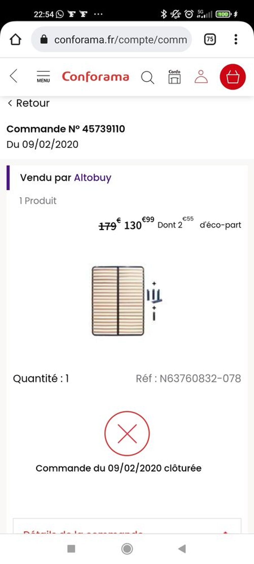 Lit 120*190 matelas + sommier (et pieds) Meubles