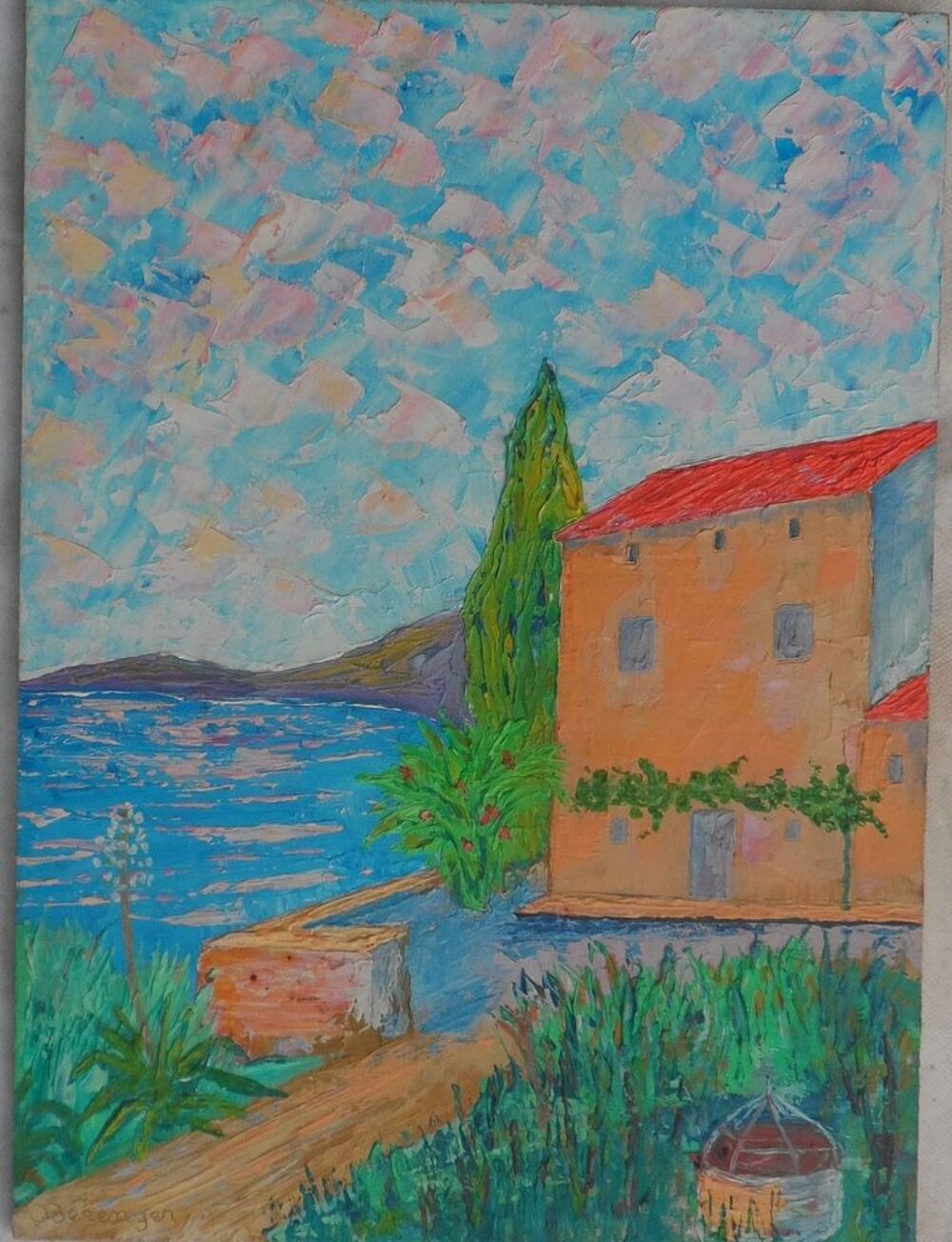 Peinture sur bois bouquet de fleurs dans un vase 51,8 x 38 Décoration