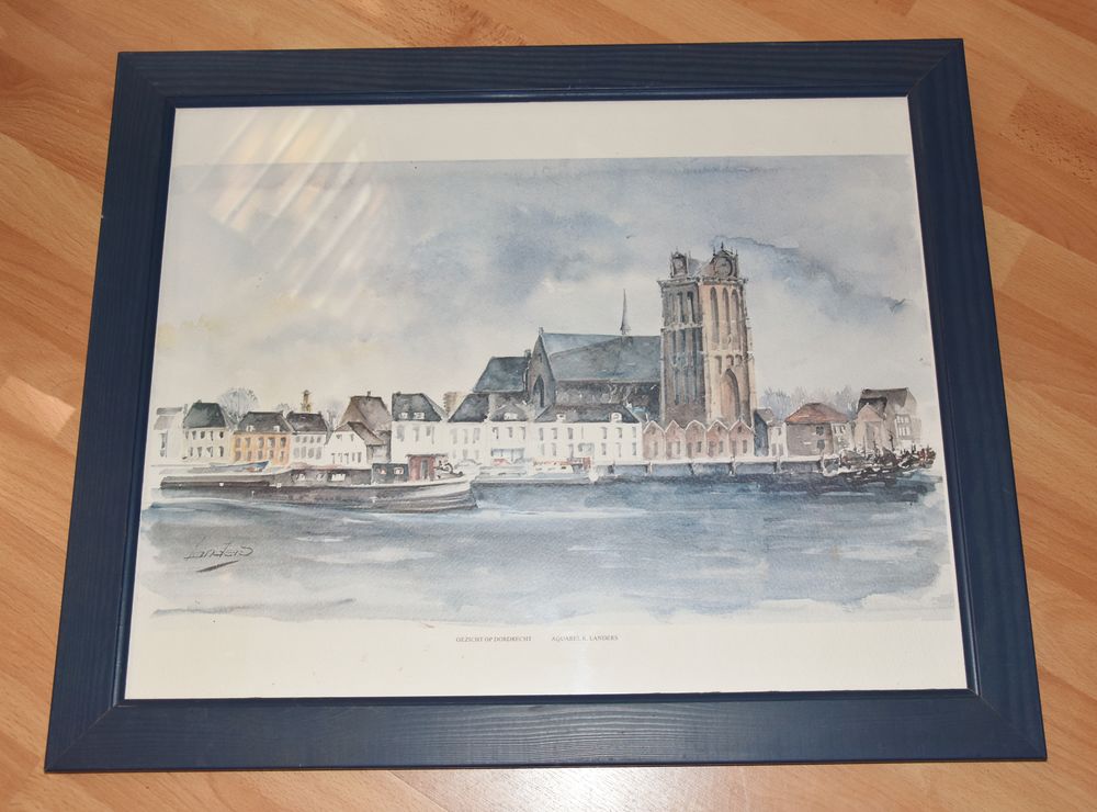 Tableau Aquarelle avec cadre 56 cm x 46 cm. Décoration