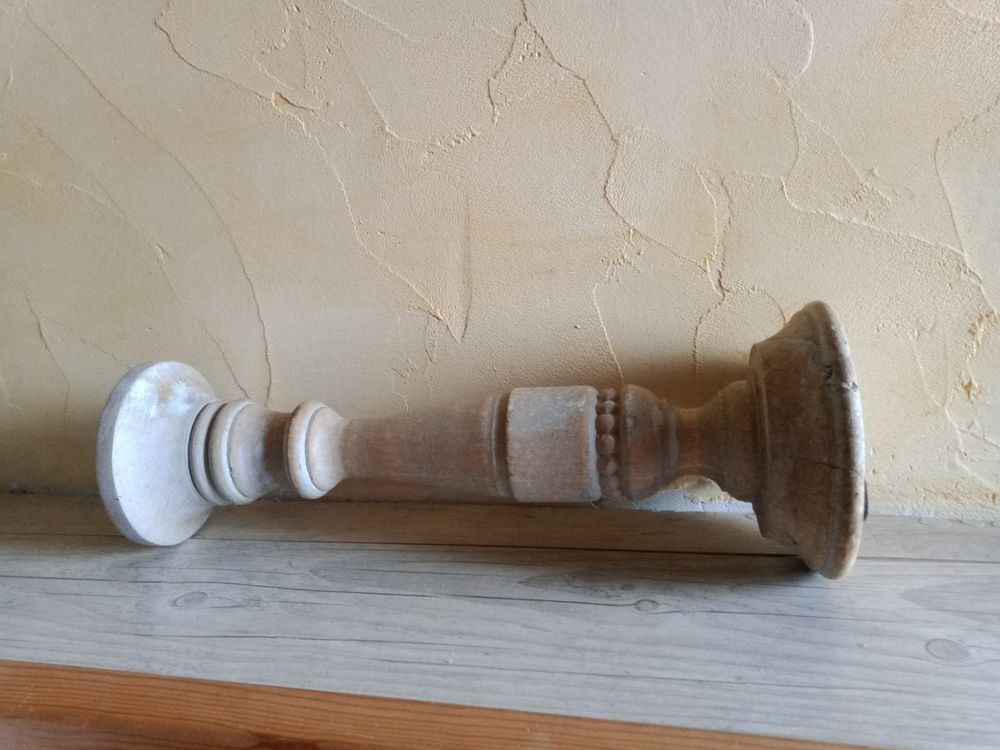 Grand bougeoir en bois avec plateau m&eacute;tal avec pointe Décoration