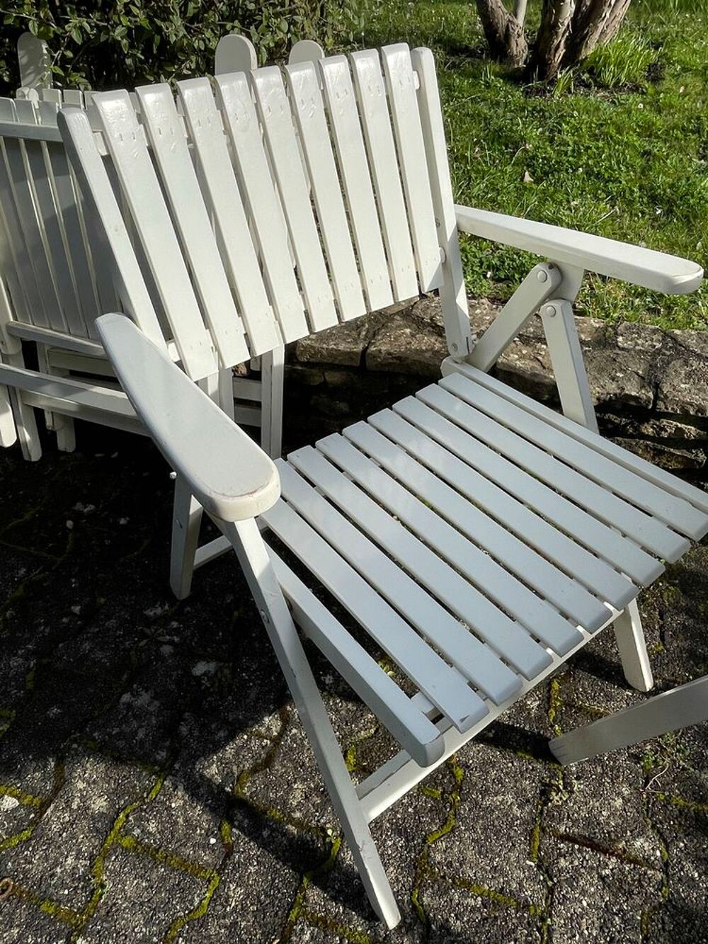 Salon de jardin bois laqu&eacute; blanc estampill&eacute; R. Gleizes mod&egrave;le Youpi Jardin