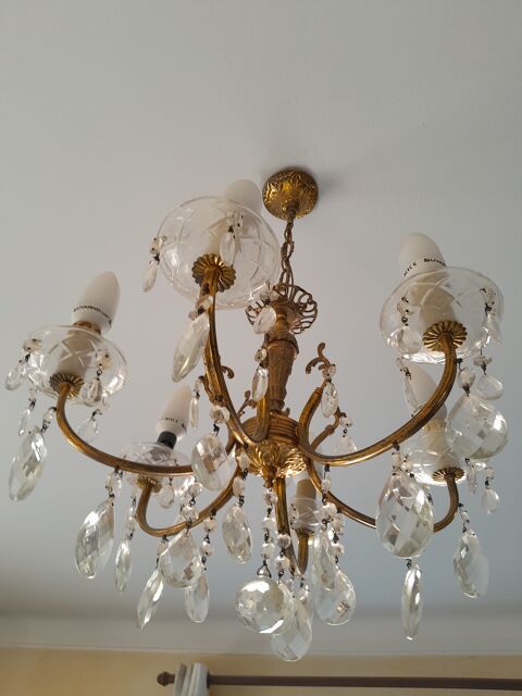 Lustre dor  pampilles en crystal 50 Vauvert (30)