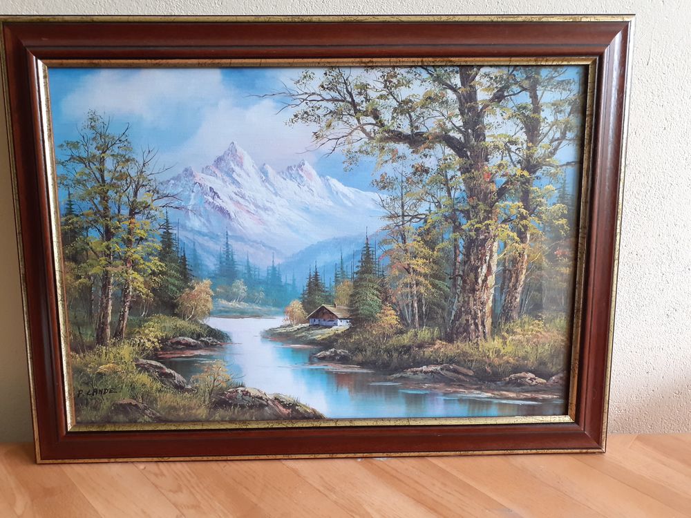 1 Tableau + vitre "Paysage montagnes enneig&eacute;es" Décoration