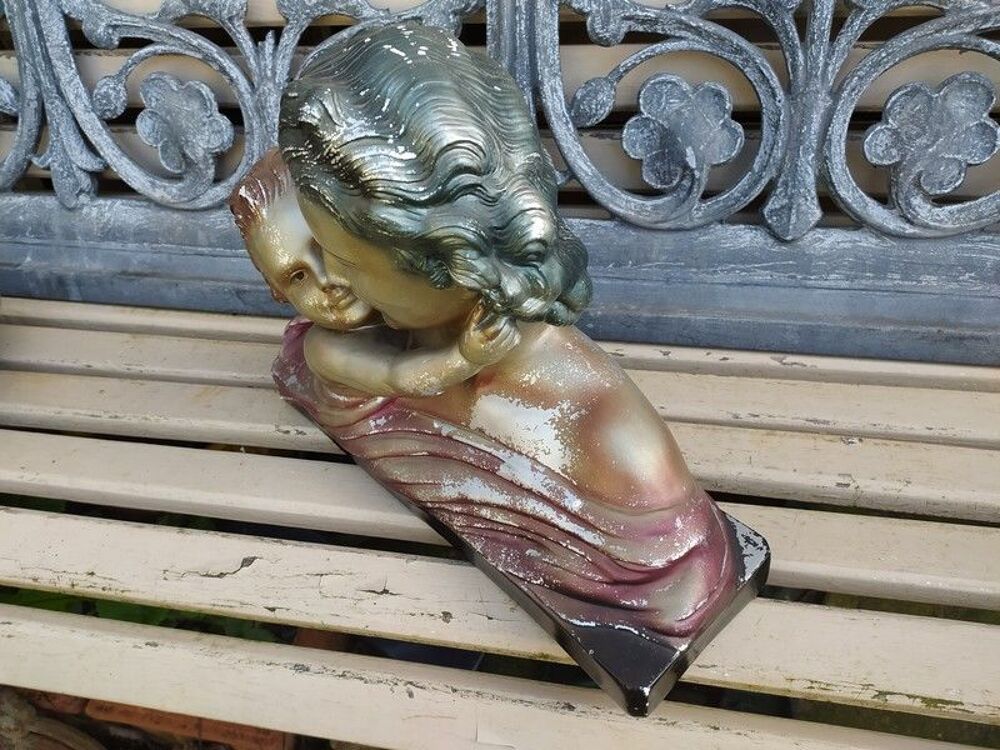 Sculpture Polychrome Femme et Enfant Sign&eacute; Cipriani Art D&eacute;co Décoration