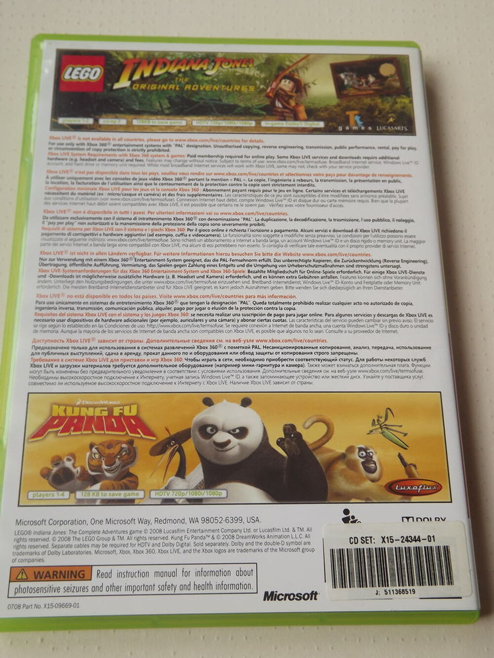 Jeu Xbox 360 Indiana Jones et Kung Fu panda complet Consoles et jeux vidéos