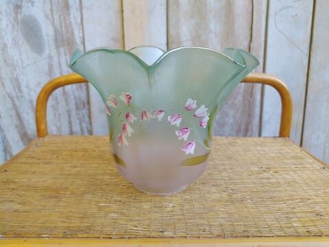 Grande Tulipe Verre de Lampe à Pétrole Verte Fleurs Emaillée 110 Loches (37)