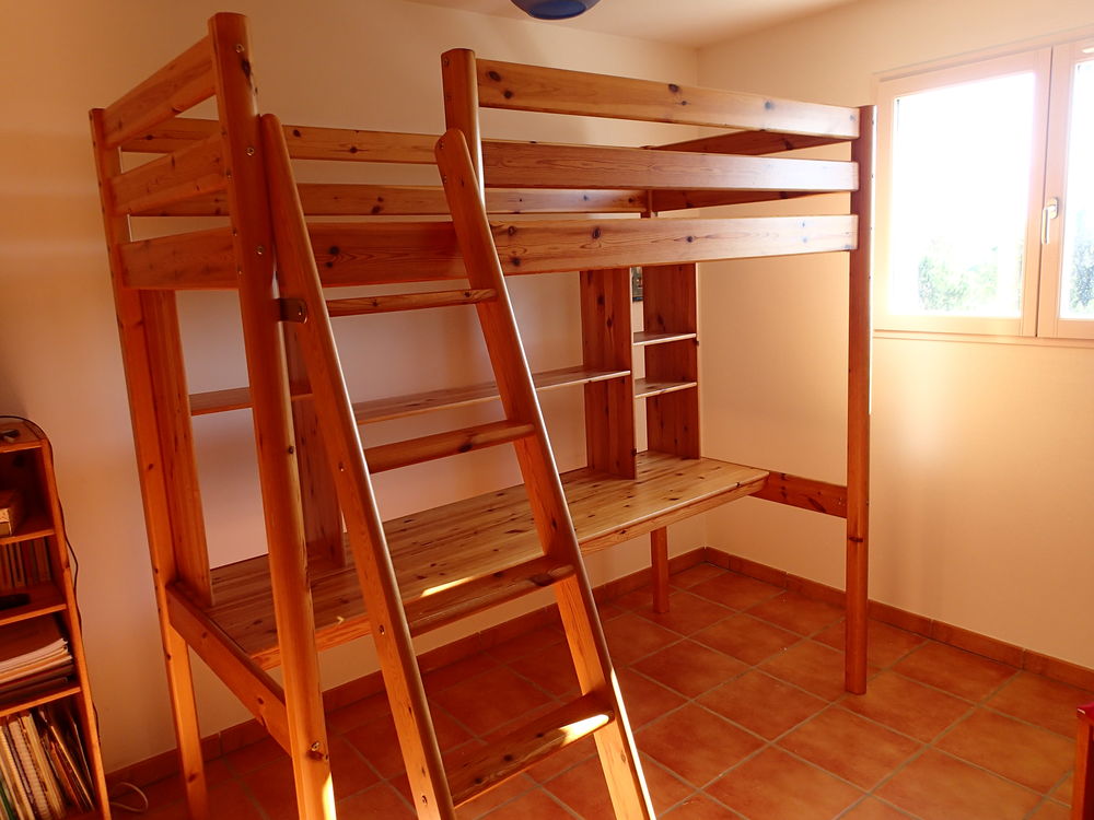 Lit mezzanine 90x190 pin massif avec bureau et matelas Meubles