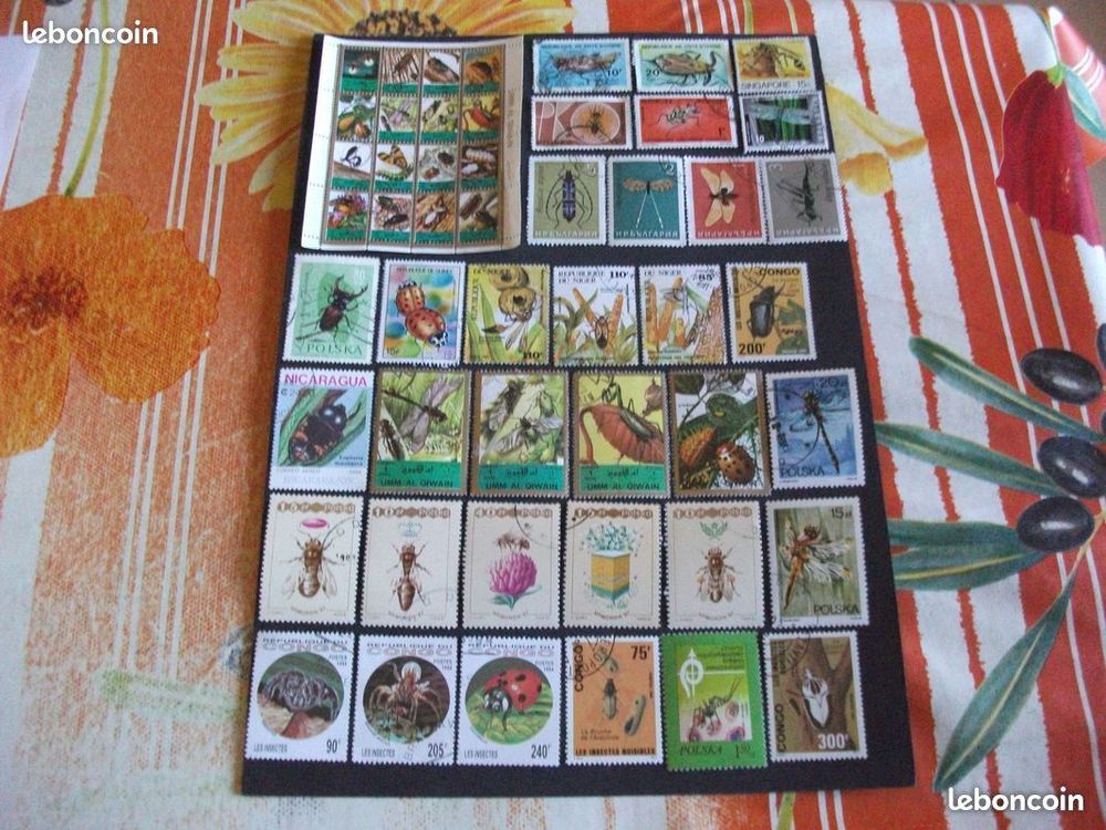Lot de 195 timbres diff&eacute;rents et oblit&eacute;r&eacute;s sur les Insectes
