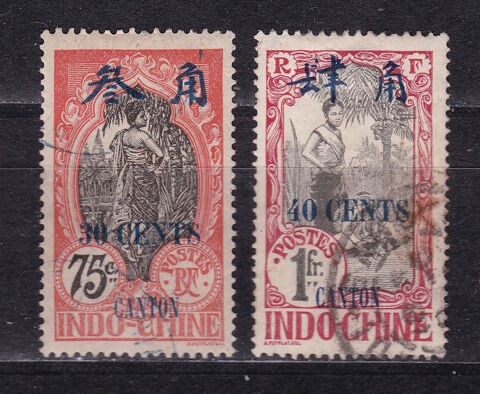Timbres FRANCE-Colonies-CHINE-CANTON 1919 YT 79-80 1 Lyon 5 (69)