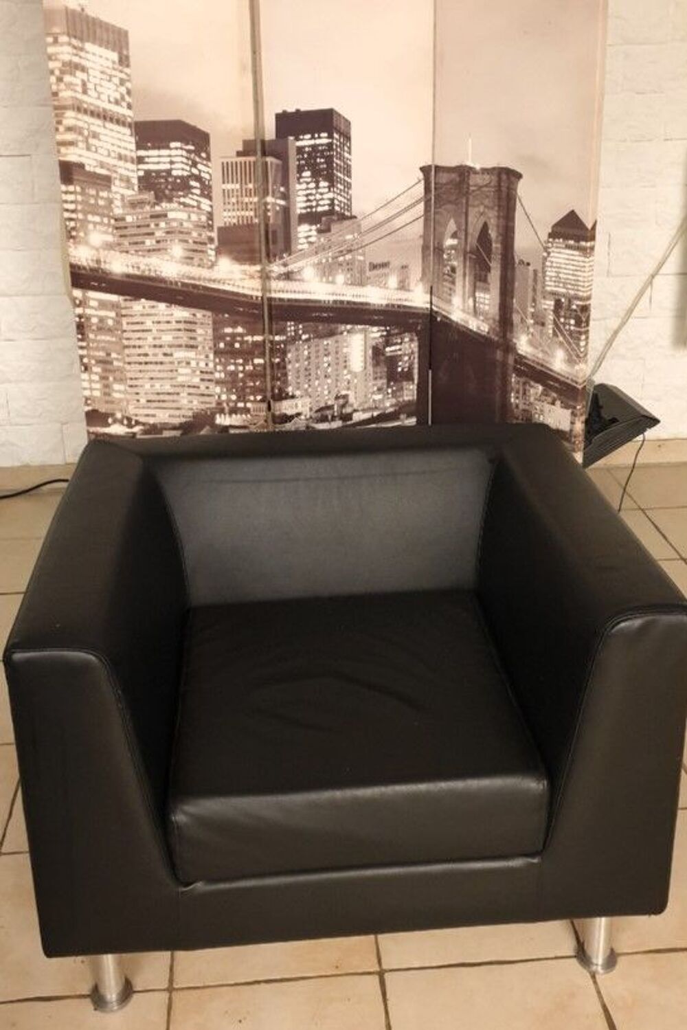 Fauteuil cuir noir 1 place direction Meubles