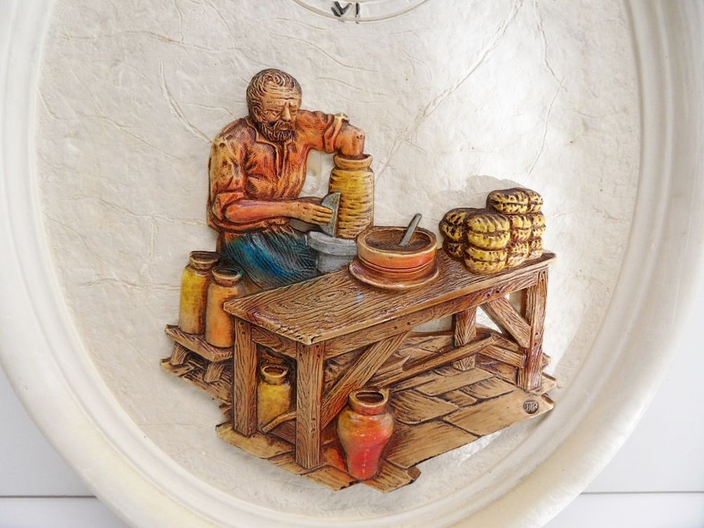 COLLECTOR HORLOGE MURALE VINTAGE PLATRE DECO POTIER tbe D�coration