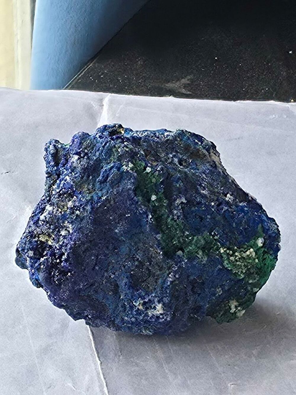 Superbe Min&eacute;ral Azurite Bleu Intense, Malachite Fibreuse &amp; Quartz-Katanga(RDC)-97g 