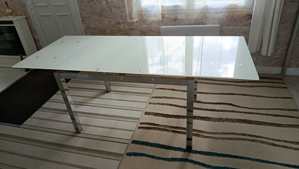 Table Verre opale et Inox Extensible 2m Meubles