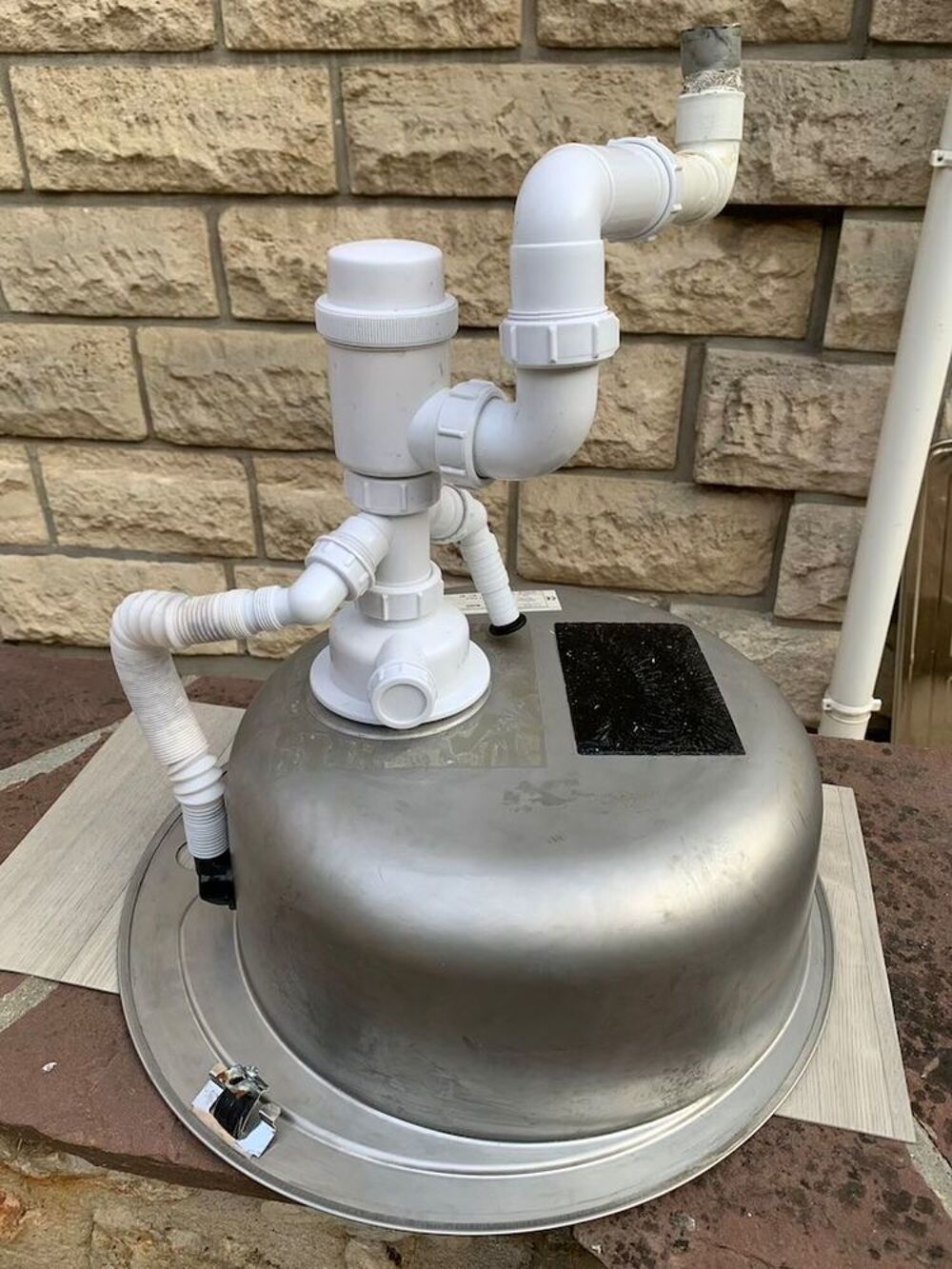 &Eacute;vier &agrave; encastrer en inox bac rond 49 cm avec vidange Bricolage