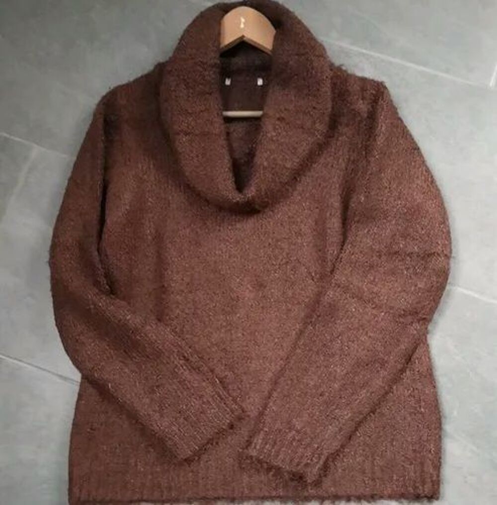 Pull marron &agrave; col retombant tout doux moelleux - T 42 Vêtements