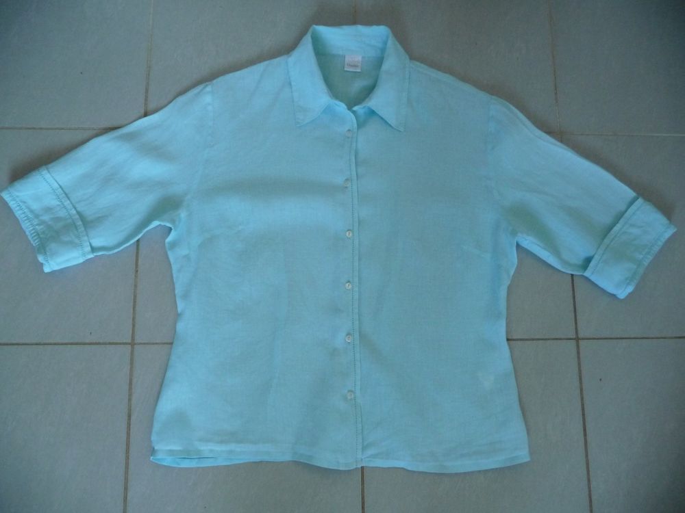 Chemisier turquoise clair pur lin T. 38 Vêtements