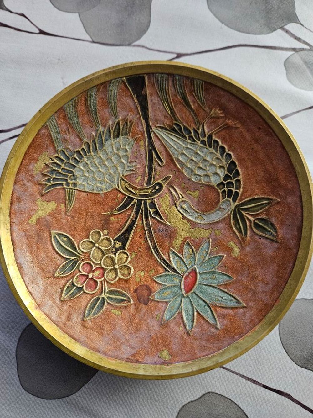 Coupelle en laiton de 14,5 cm cloisonn&eacute;e vintage style asiat Décoration