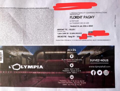 3 BILLETS OR CARRE OR - FLORENT PAGNY OLYMPIA 26/06/2026 250 Senlis (60)