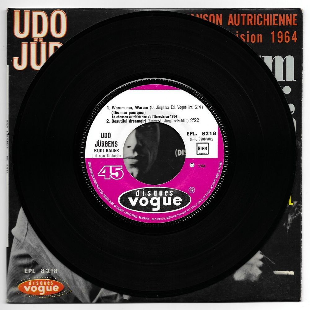 UDO J&Uuml;RGENS -45t EP-WARUM NUR WARUM (EUROVISION 64 AUTRICHE) CD et vinyles