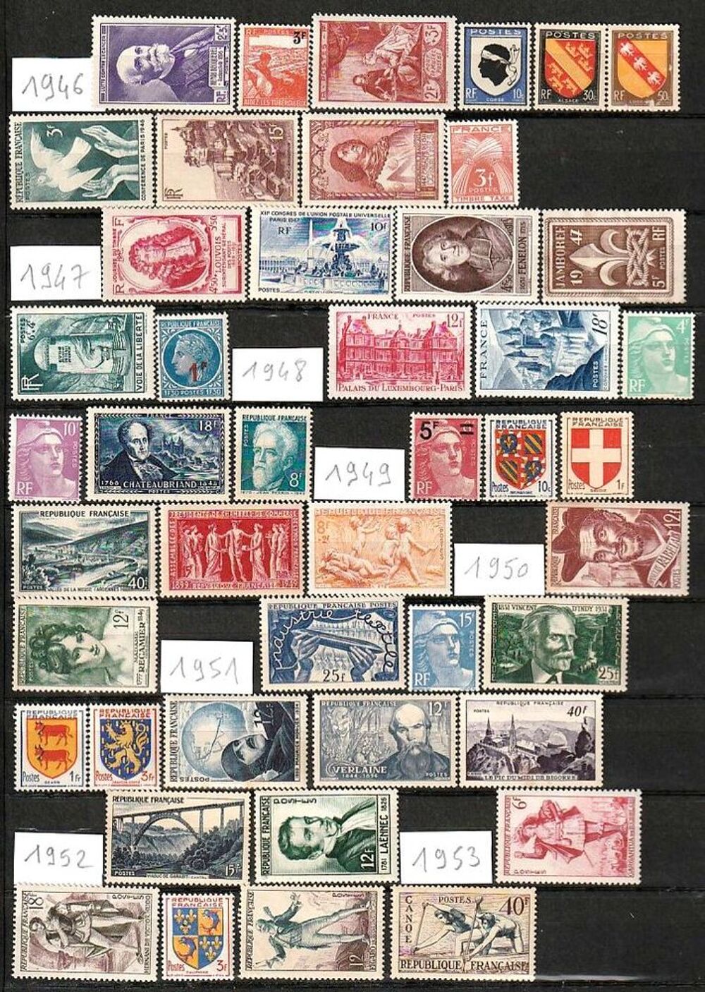 Collection de 243 timbres NEUFS en anciens Francs avant 1960 