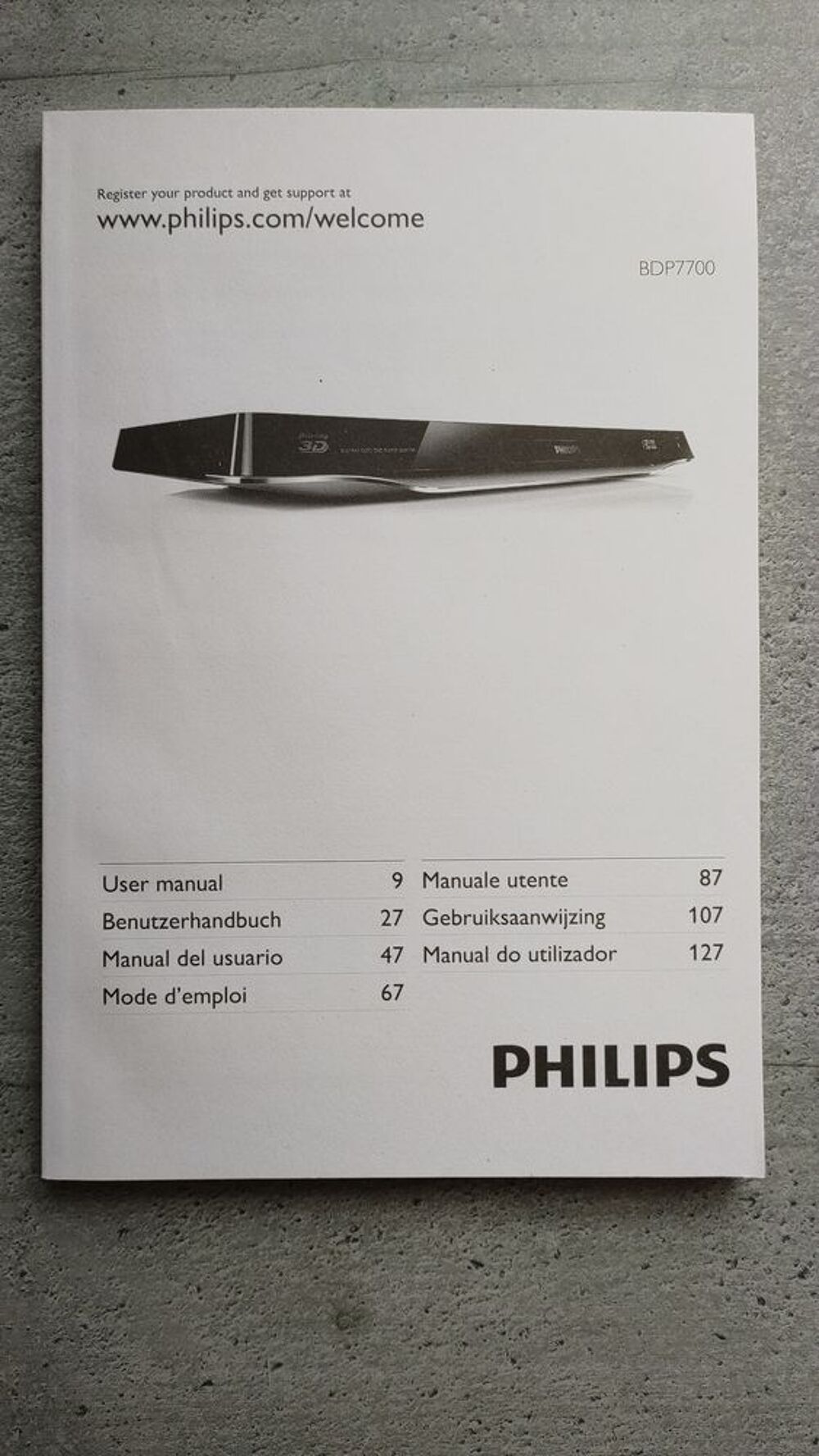Philips - Manuel d'Utilisation du Lecteur Blu-Ray 3D BDP7700 DVD et blu-ray