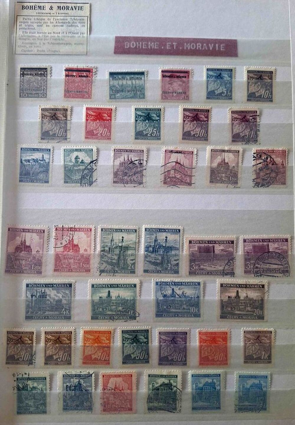S&eacute;rie de timbres de collection de Boh&ecirc;me et Moravie 