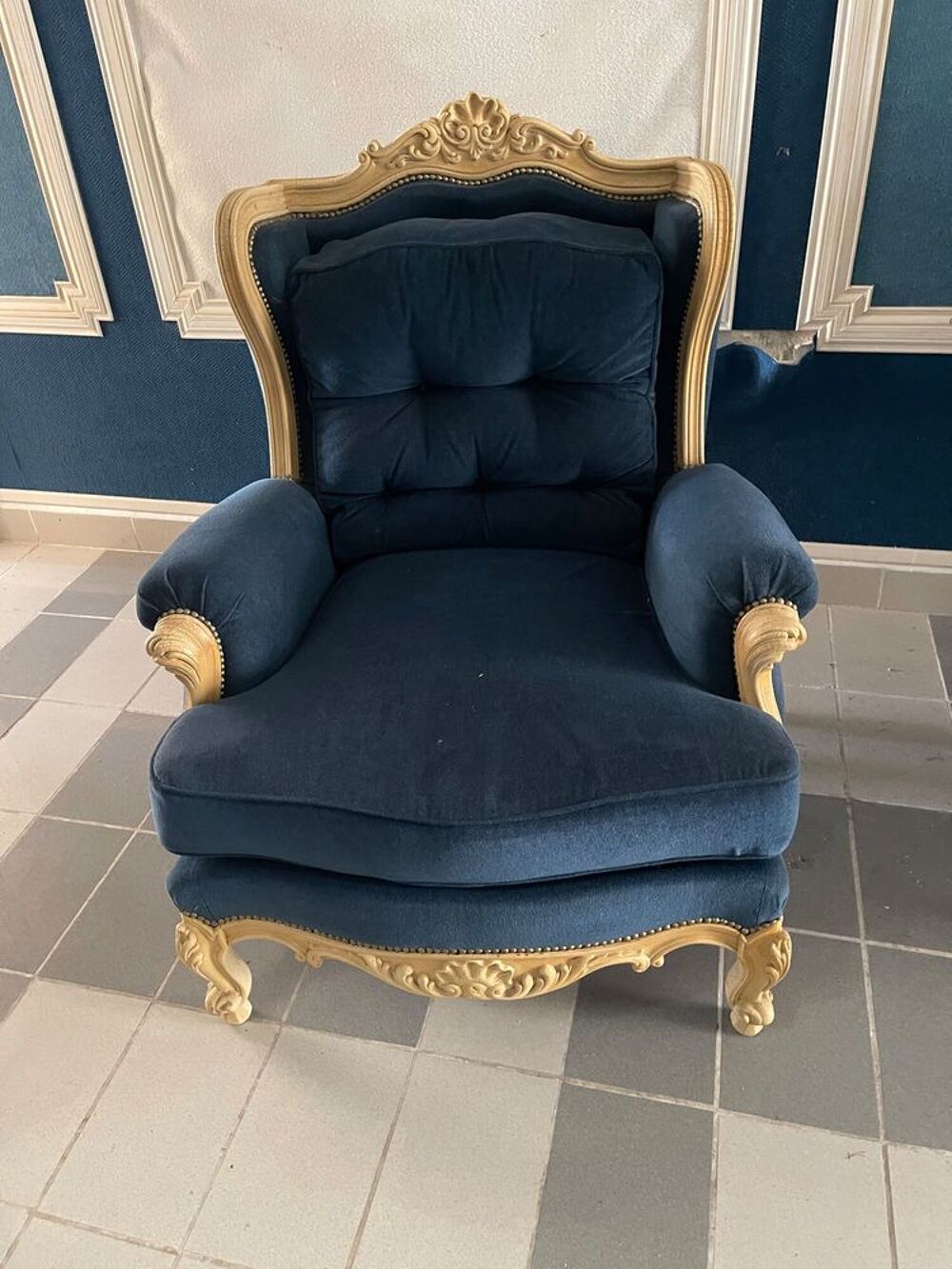 Salon complet style Louis XV baroque bleu et dor&eacute; ? 3 pi&egrave;ces Meubles