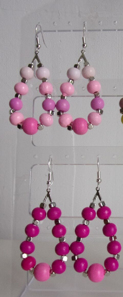 Lot de 4 paires Boucles d'oreilles Perles en Bois 6 Lennon (29)