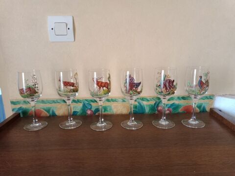 6 verres à pied chasse / gibier 25 Oroux (79)