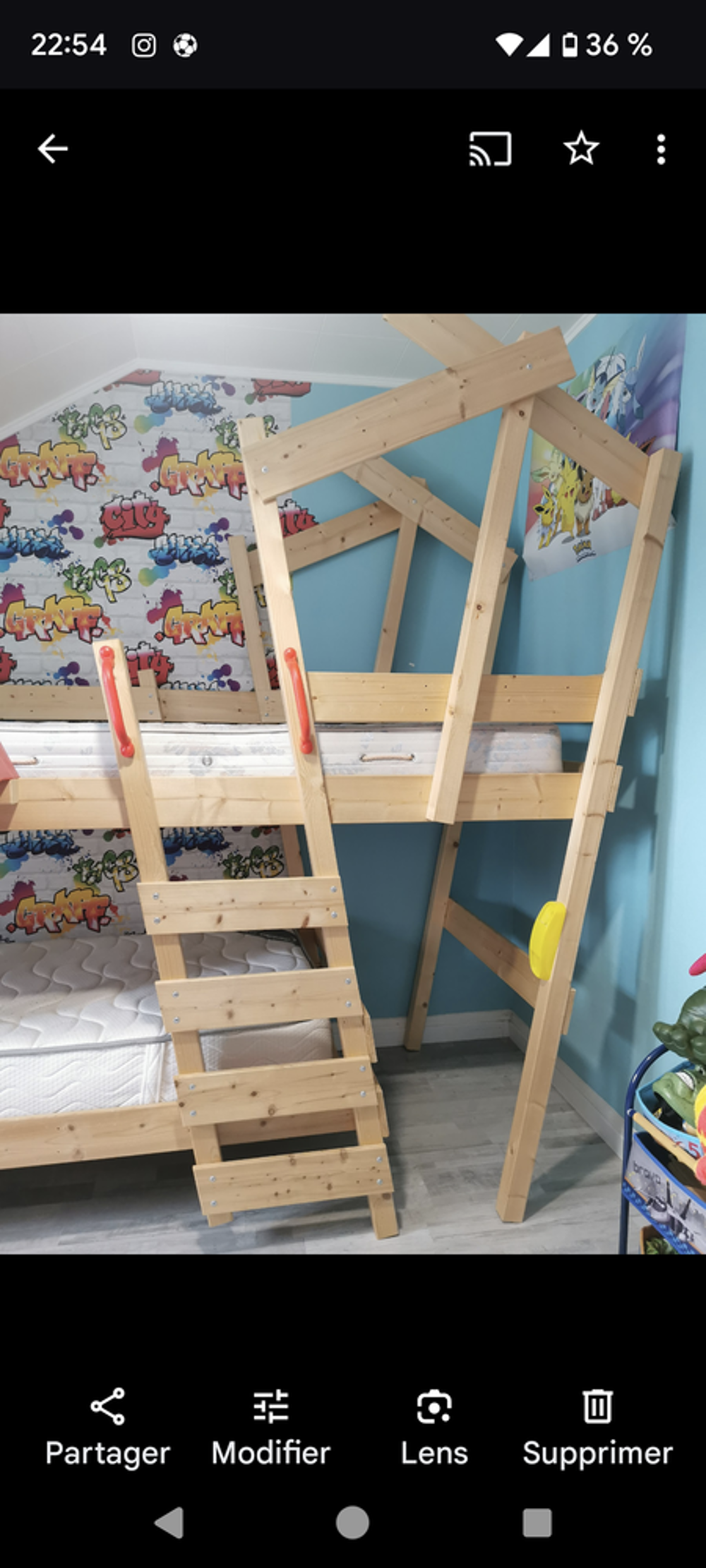 Lit double superpos&eacute; avec toboggan Mobilier enfants