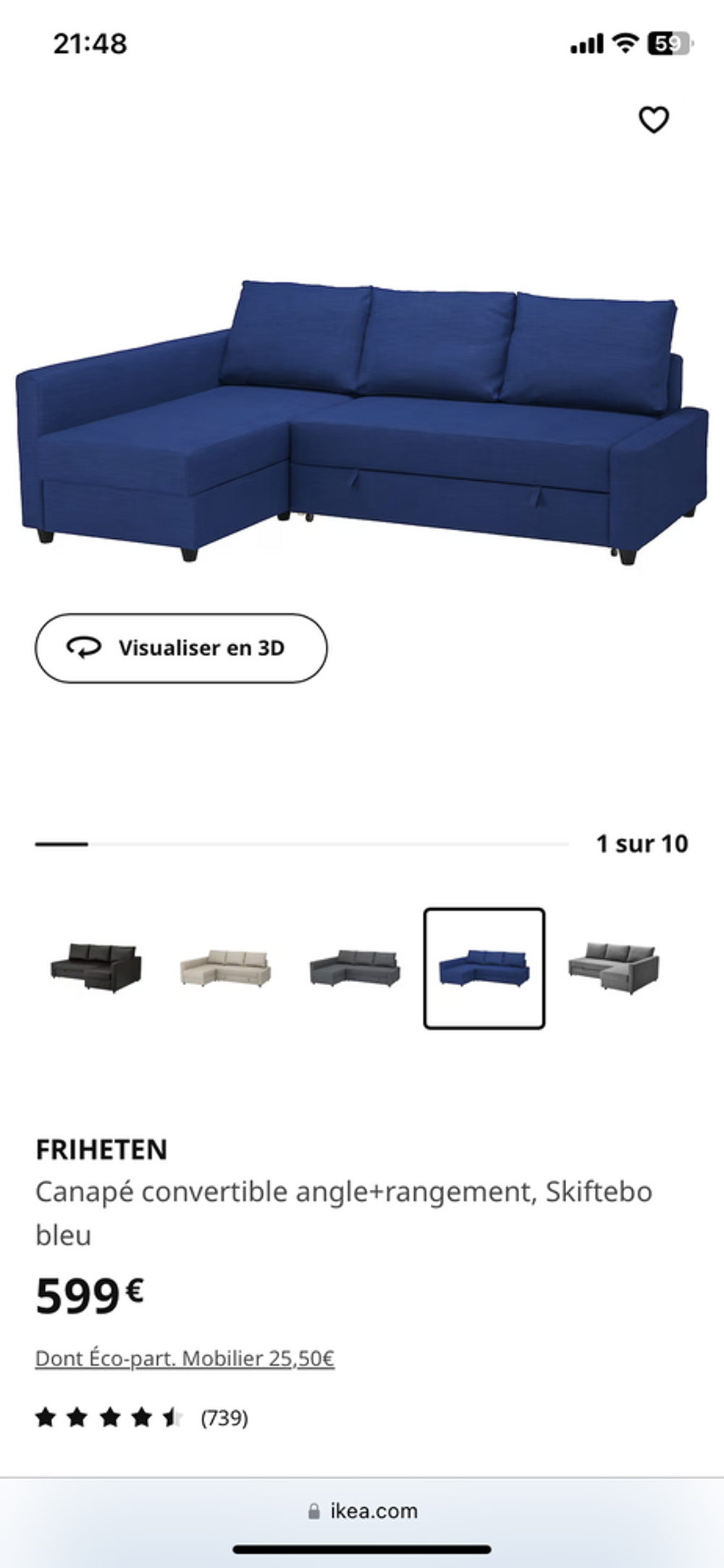 Canap&eacute; friheten bleu Meubles