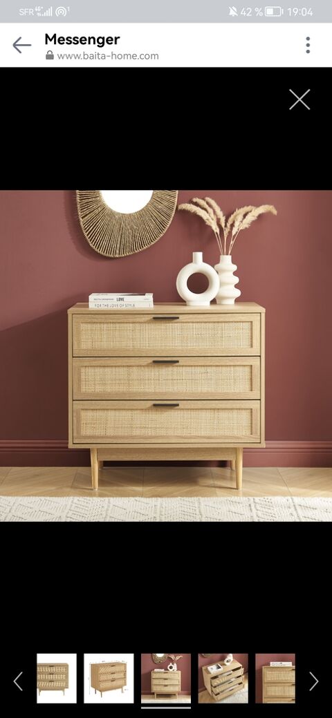 Commode bois et cannage 3 tiroirs 110 Nice (06)