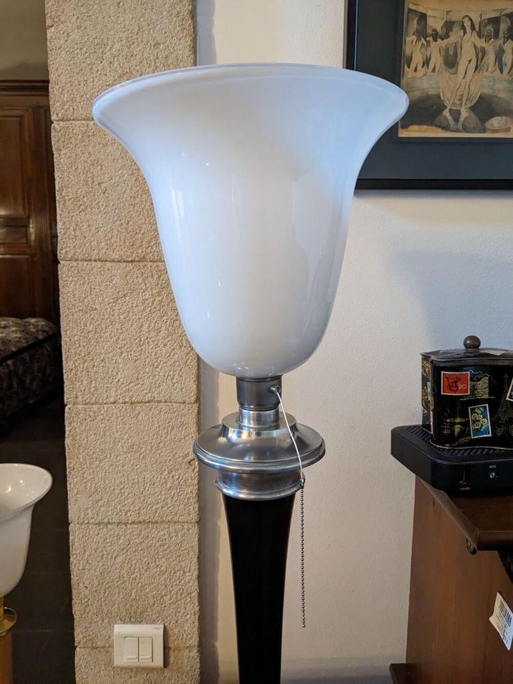 Tr&egrave;s belle lampe art d&eacute;co MAZDA 1930 chrome et laqu&eacute; noire e Décoration