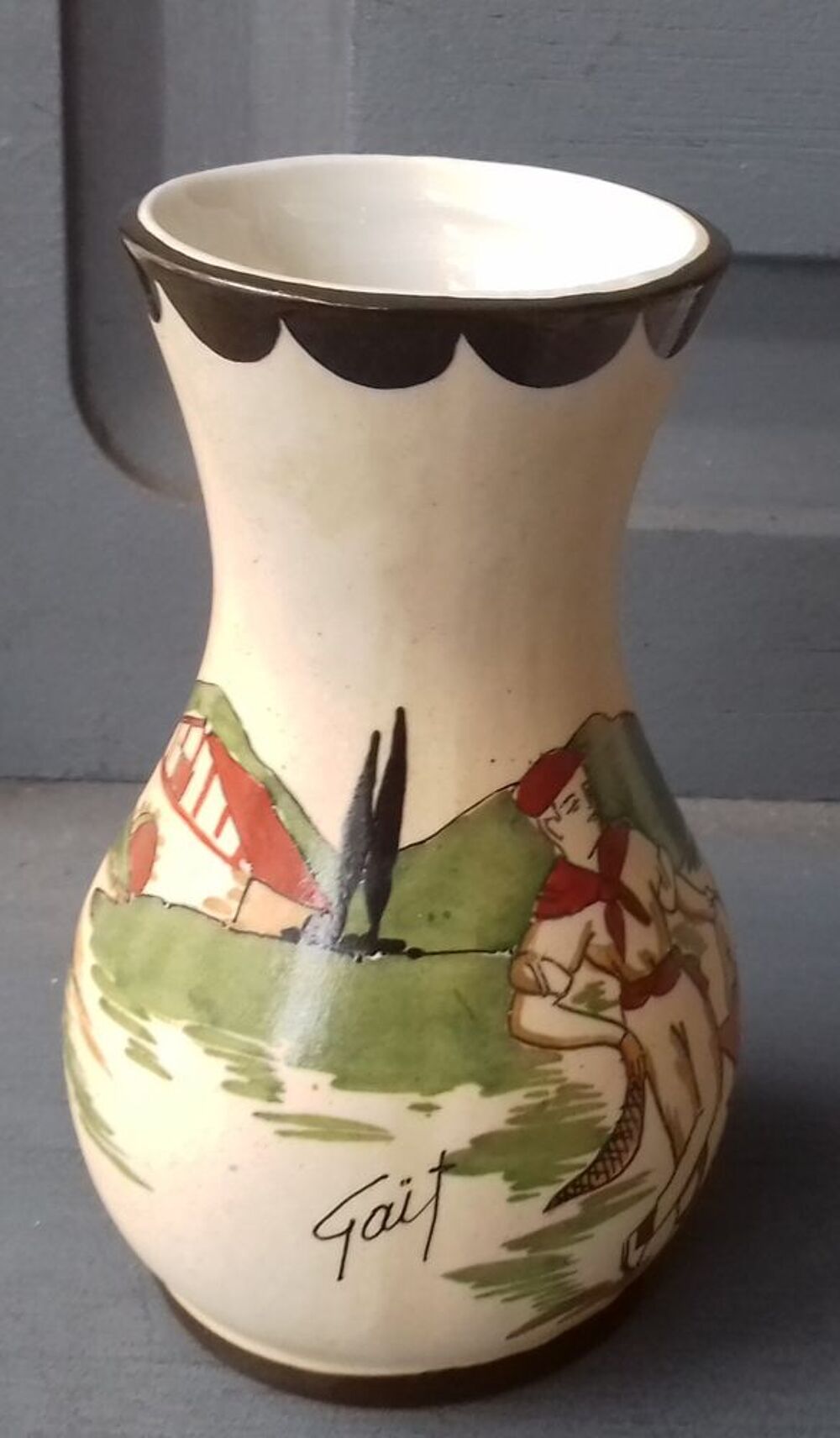 VASE BASQUE en Gr&egrave;s sign&eacute; GA&Iuml;T 
