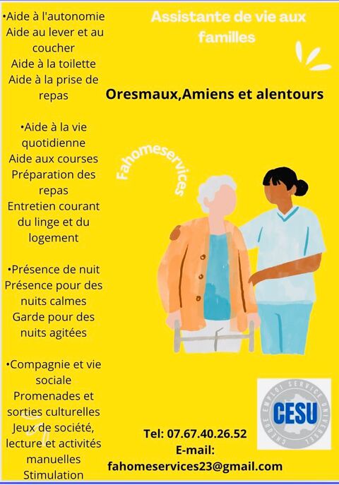 Assistante de vie aux familles / auxiliaires de vie qualifié 0 80160 Oresmaux
