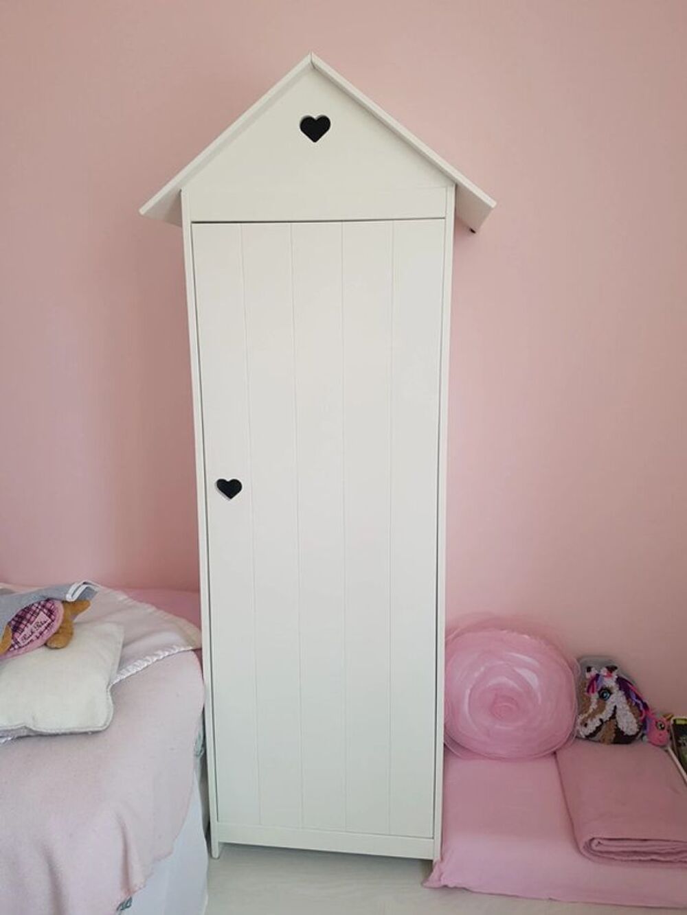 Armoire 1 porte bois blanc originale type cabine de plage Meubles